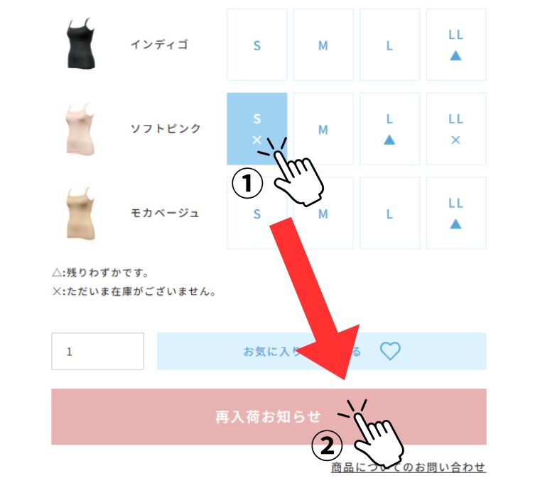 「再入荷お知らせメール」の登録方法の写真